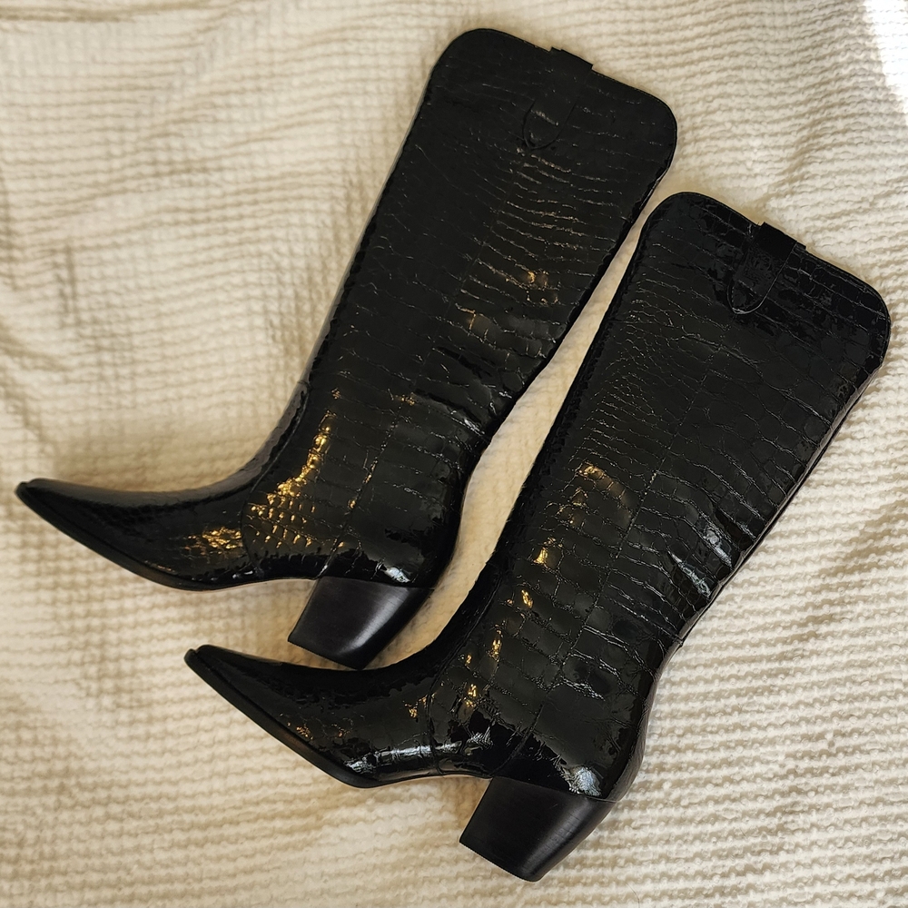 Matisse Western Stella Black Croc-Embossed Boots